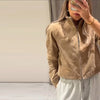 Brown Faux Suede Jacket Women’s Moto Bomber with Pockets