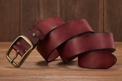 Men's Leather Belt in Brown Cowhide with Copper Pin Buckle