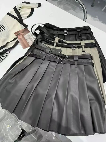 Pleather Mini Leather Skirt Double Waistband