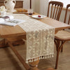 Boho Macrame Table Runner Cream Beige with Tassels