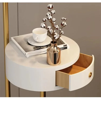 Modern arc floor lamp with wireless charging and drawer