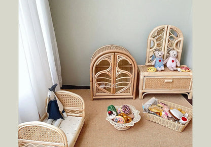 Handmade Rattan Toy Storage Cabinet with Drawers