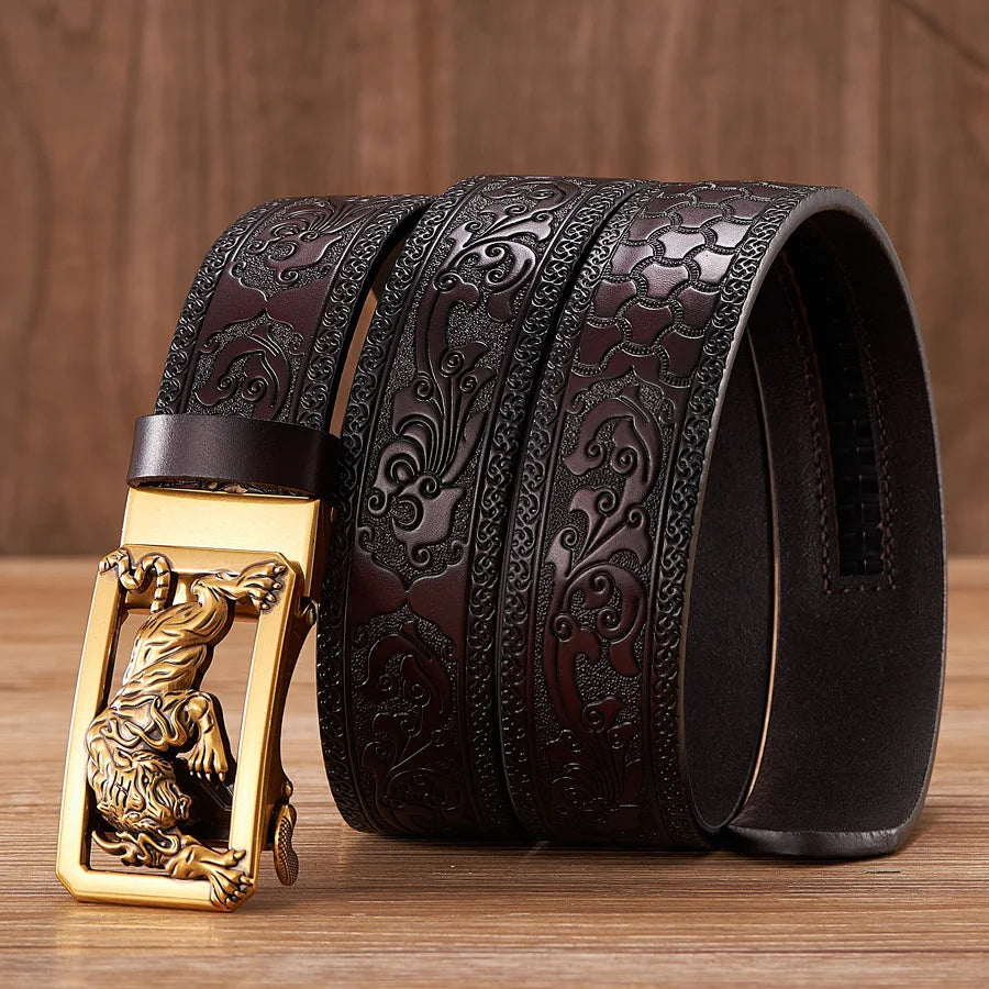 Tiger Buckle Genuine Leather Belt for Men