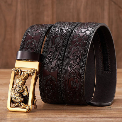 Tiger Buckle Genuine Leather Belt for Men