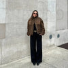 Dark Brown Faux Suede Moto Jacket Women’s Loose Fit