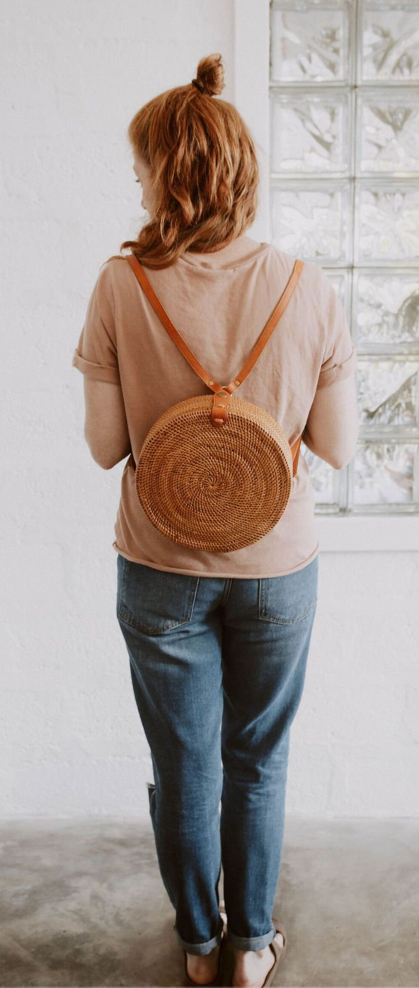 Round Rattan Backpack