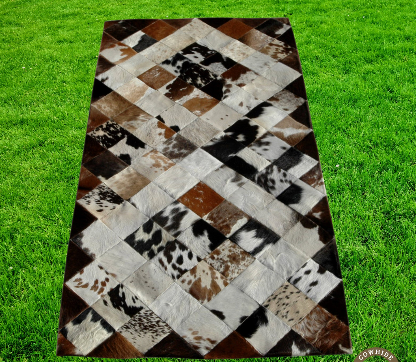 Tricolor Cowhide Patchwork Rug