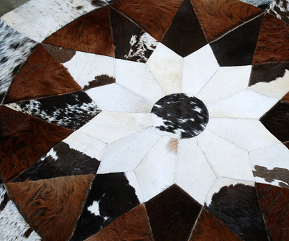 Natural Cowhide Patchwork Rug Round Circle Pattern