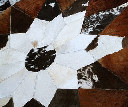 Natural Cowhide Patchwork Rug Round Circle Pattern