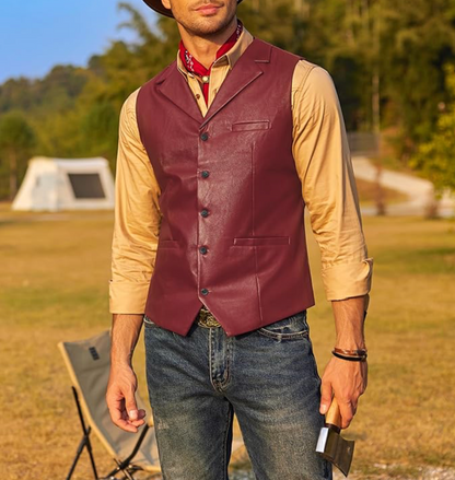 Full Back Maroon Genuine Leather Vest