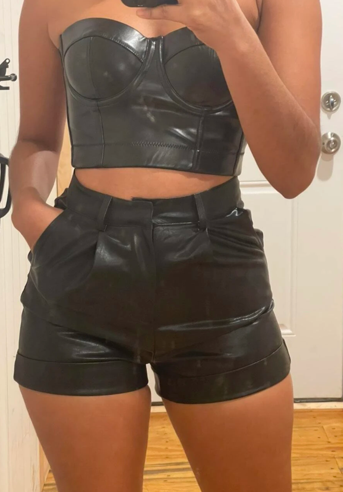 Women Leather Shorts Roll Hem