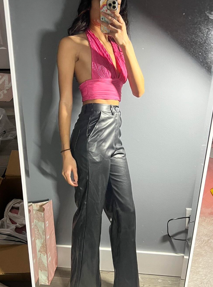 High Waist Wide Leg Leather Pants