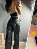 High Waist Wide Leg Leather Pants