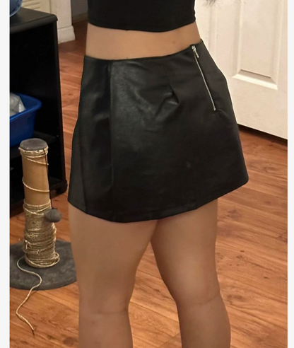 High Waist Split Thigh Leather Skirt