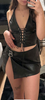 High Waist Split Thigh Leather Skirt