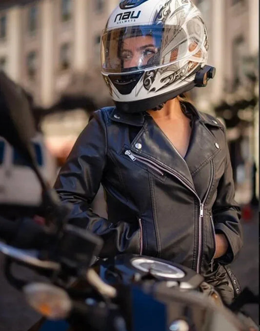 Genuine Leather Zip Up Moto Jacket
