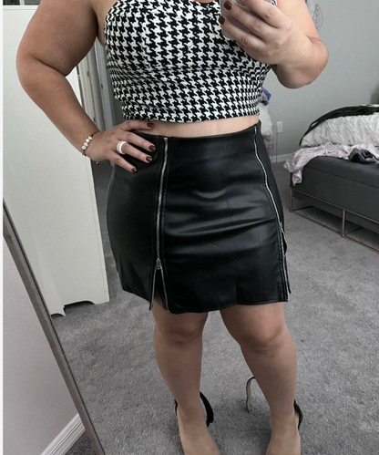 Genuine Leather Petite High Waist Zip Skirt