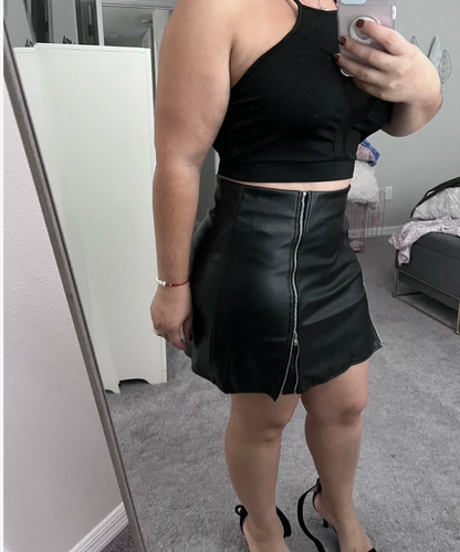 Genuine Leather Petite High Waist Zip Skirt