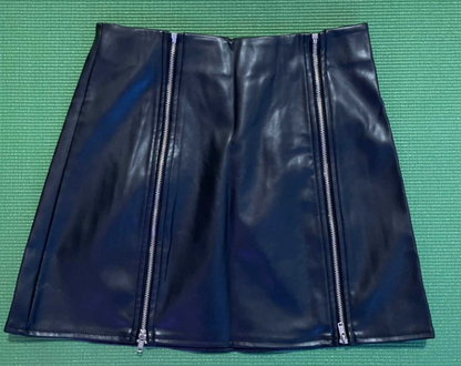 Genuine Leather Petite High Waist Zip Skirt