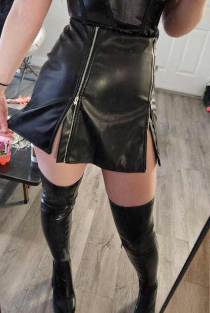 Genuine Leather Petite High Waist Zip Skirt