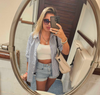 button down striped short sleeve women's shirt