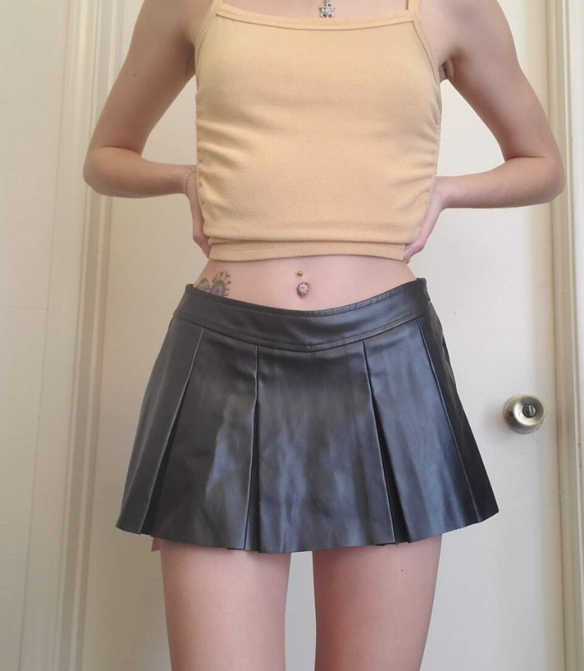 Genuine Leather Pleated Mini Skirt