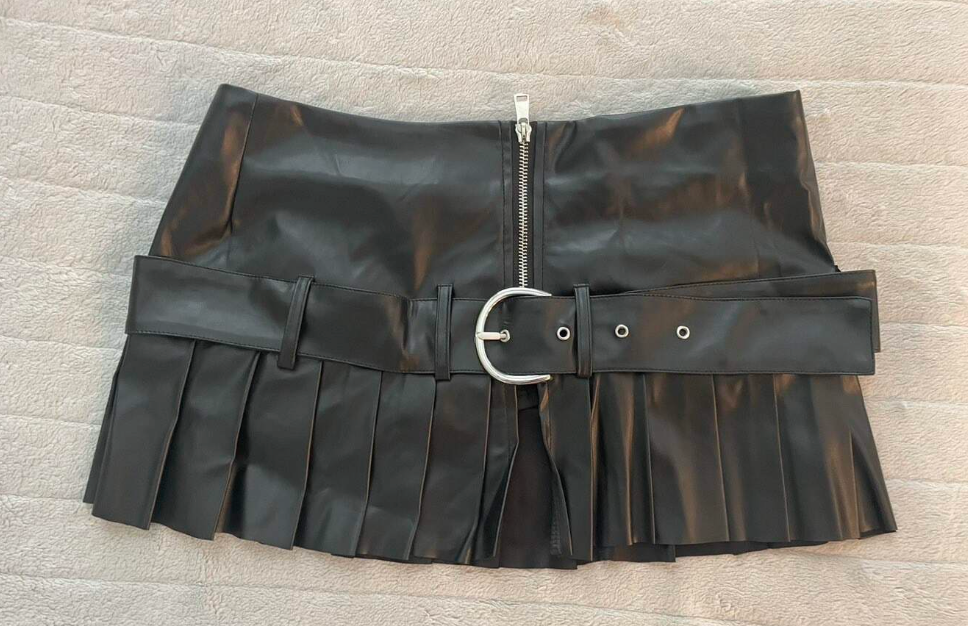 Genuine Leather Belted Mini Skirt