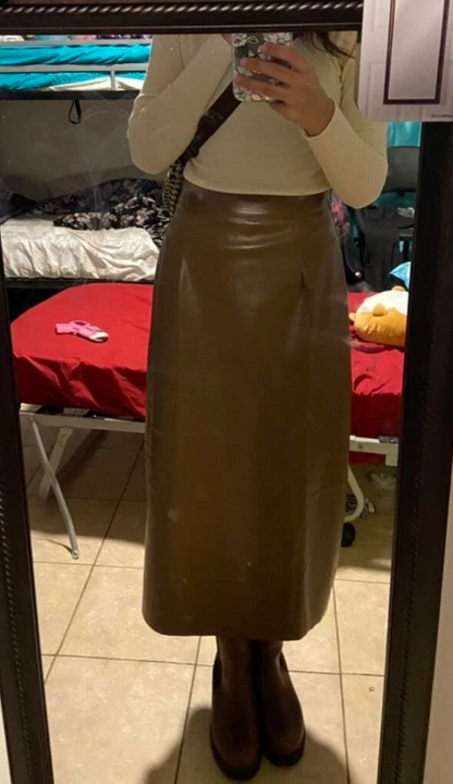 Genuine Leather Brown Skirt Tall