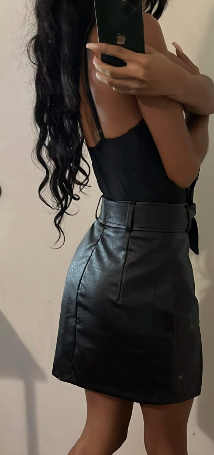 Split Hem Belted Short Leather Skirt