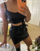 Split Hem Belted Short Leather Skirt