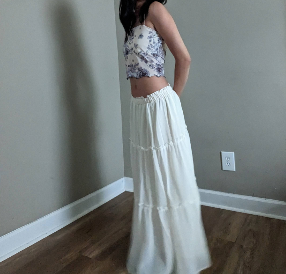 Boho Long Skirt with Ruffle Hem and Frill Trim