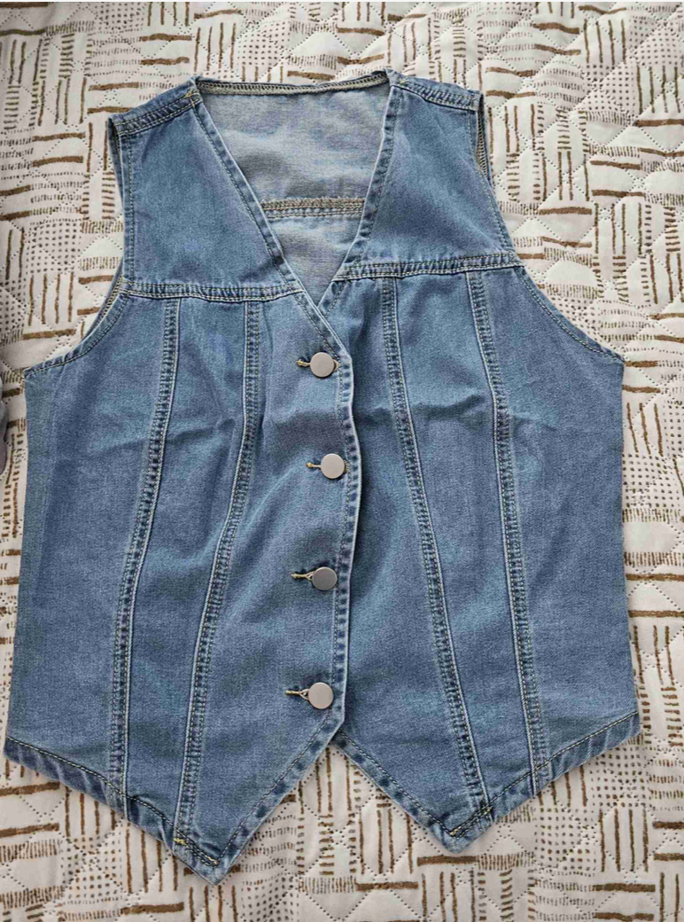 Front Four Button Women's Denim Vest