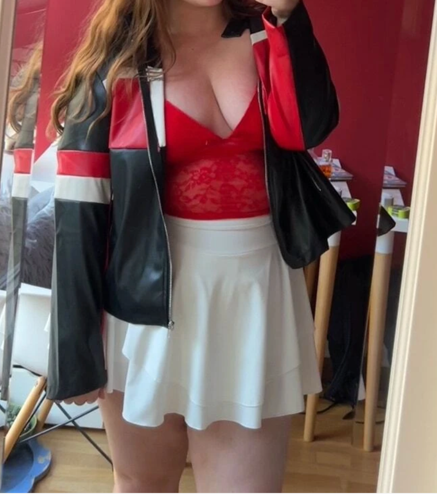 Black White Red Biker Leather Jacket Women