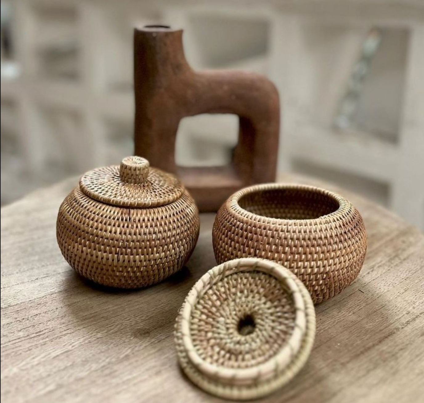 Natural Woven Rattan Jar Container