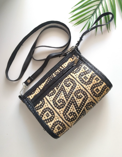 Natural Rattan Leather Sling Bag