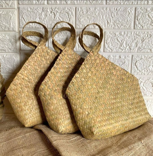 handcrafted woven straw handbag