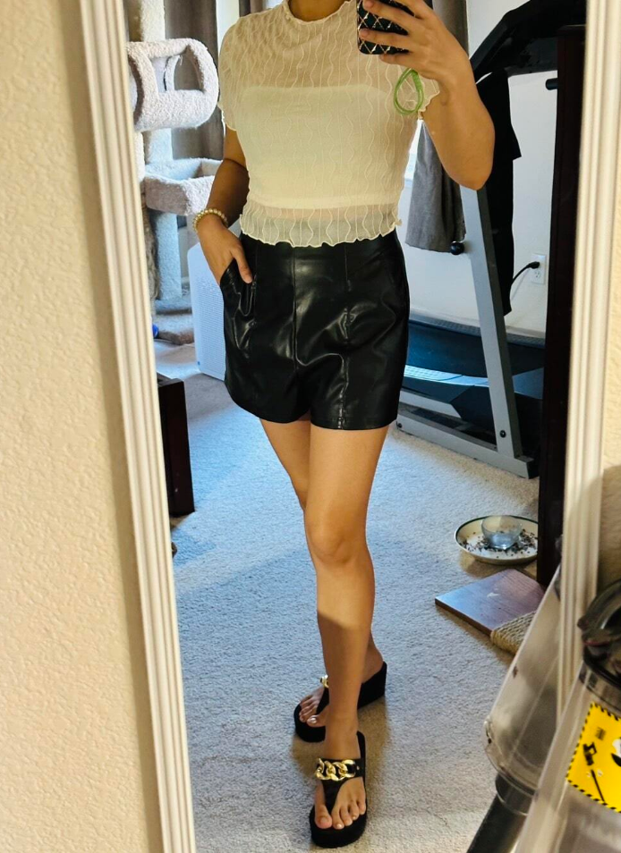 Women's High Waist Real Leather Shorts