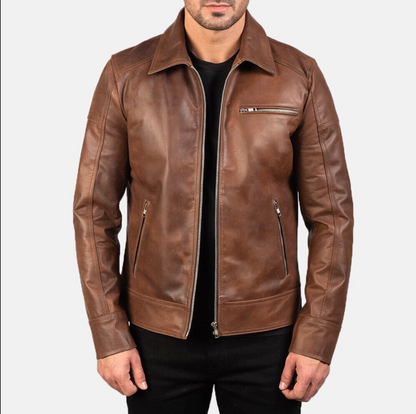 Classic Brown Antique Fashion real leather jacket