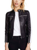 Women Black Cafe Racer Biker Leather Jacket