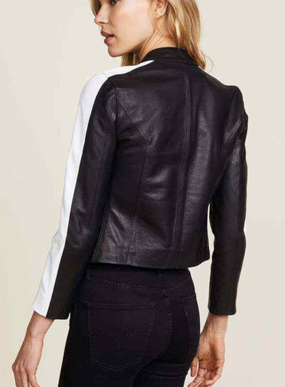 Women Black Cafe Racer Biker Leather Jacket