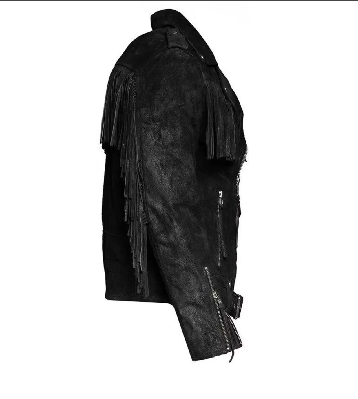 Men's Black Suede Fringe Biker Jacket