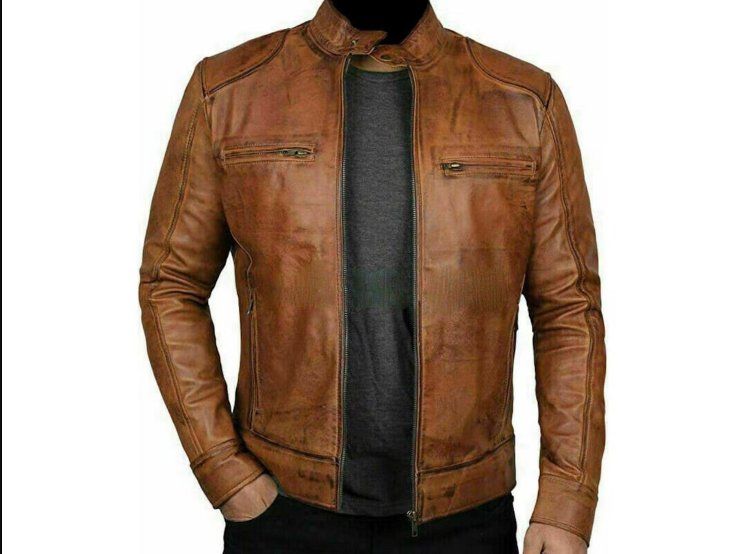 Slim Fit Vintage Style Leather Racker Jacket