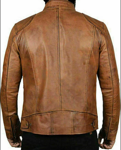 Slim Fit Vintage Style Leather Racker Jacket