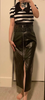 Black Leather Pencil Skirt with High Slit