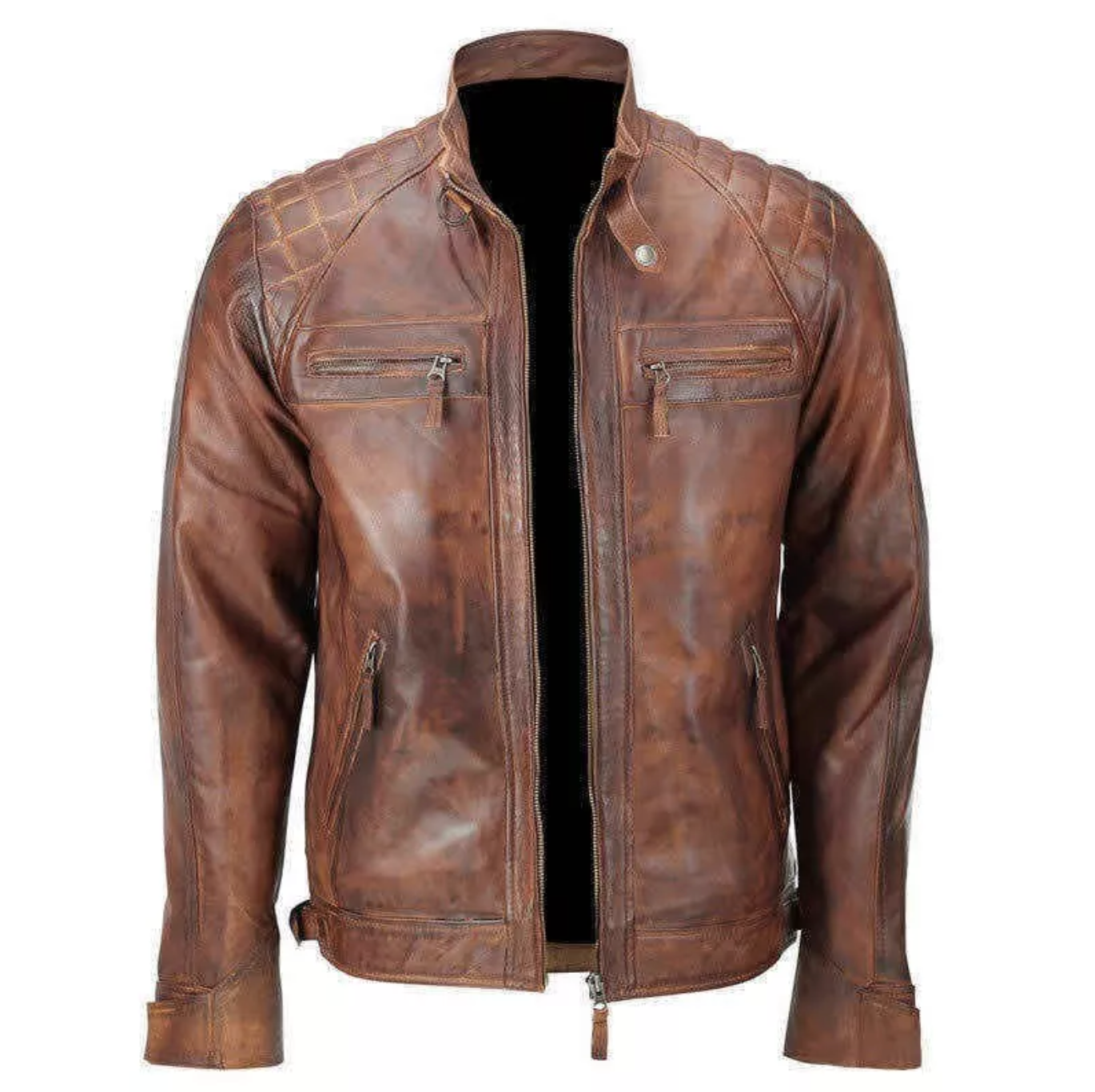 Quilted Shoulder Design Men's Leather Jacket