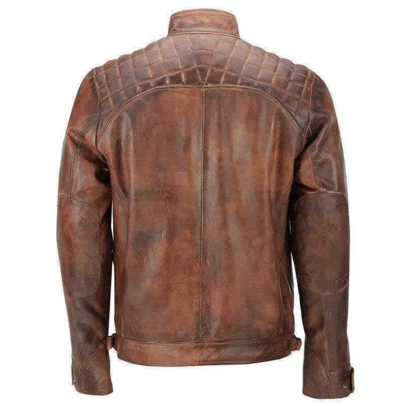 Quilted Shoulder Design Men's Leather Jacket