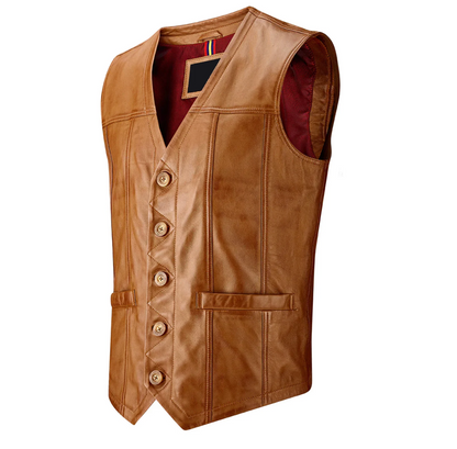 Genuine Leather Men's Vest Slim fit