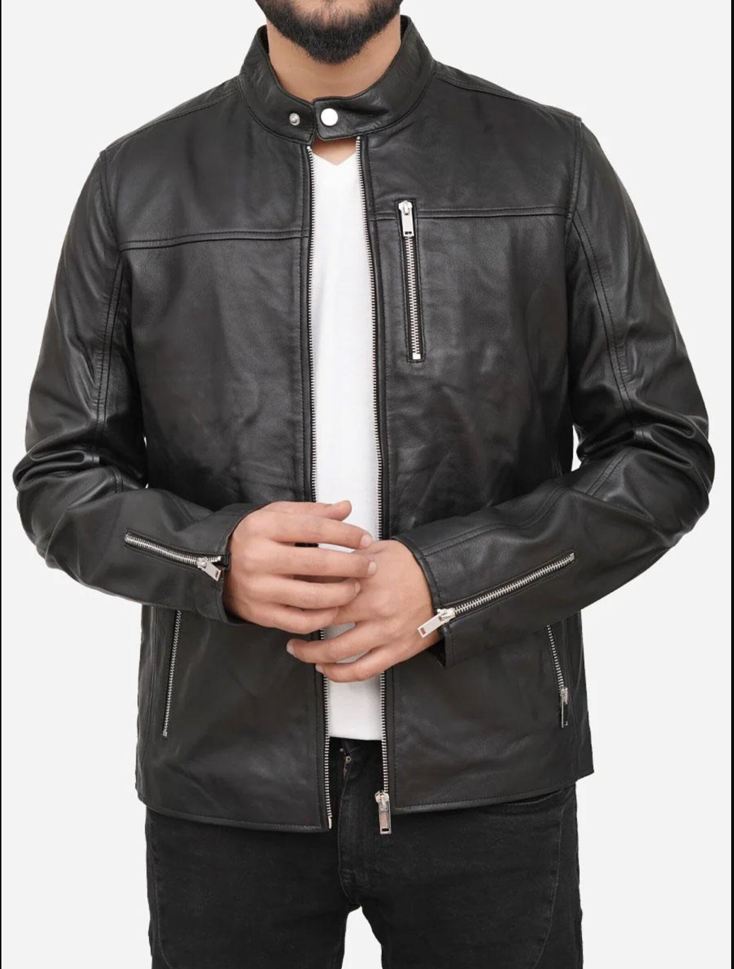 Genuine Leather Men's Cafe Racer Jacket