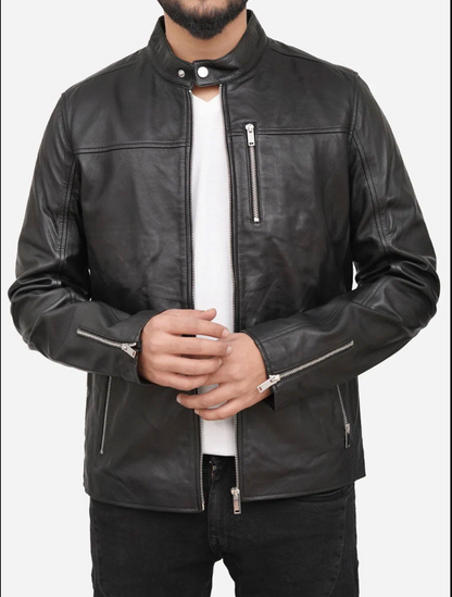 Genuine Leather Men's Cafe Racer Jacket