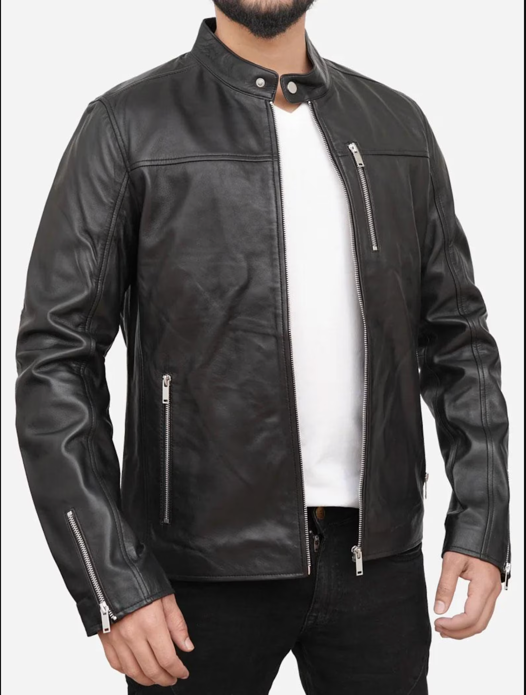 Genuine Leather Men's Cafe Racer Jacket